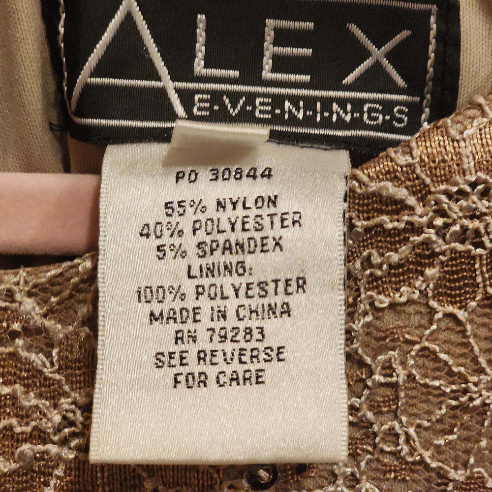 ALEX EVENINGS Nude Gold Lace Mini Dress Sparkle 12 Petite Party Dress Wedding - Picture 10 of 14